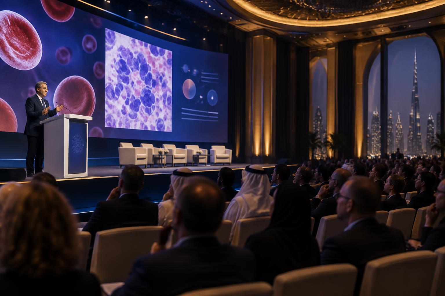 International hematology congress audience attending a scientific presentation in Dubai