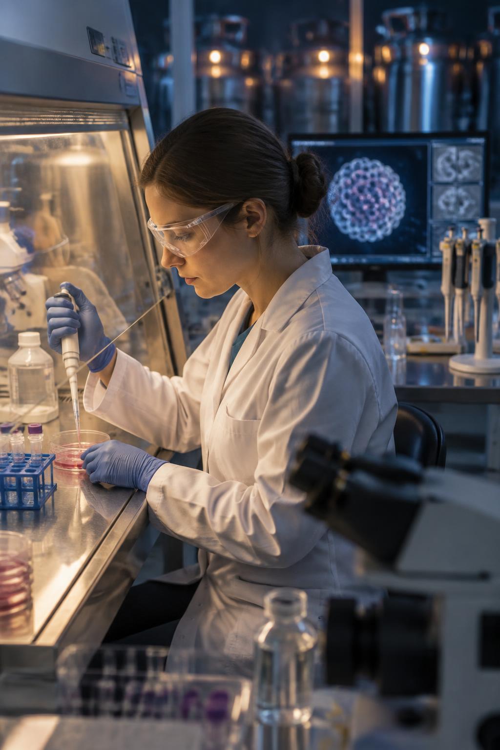 Scientist conducting stem cell research in a specialist laboratory